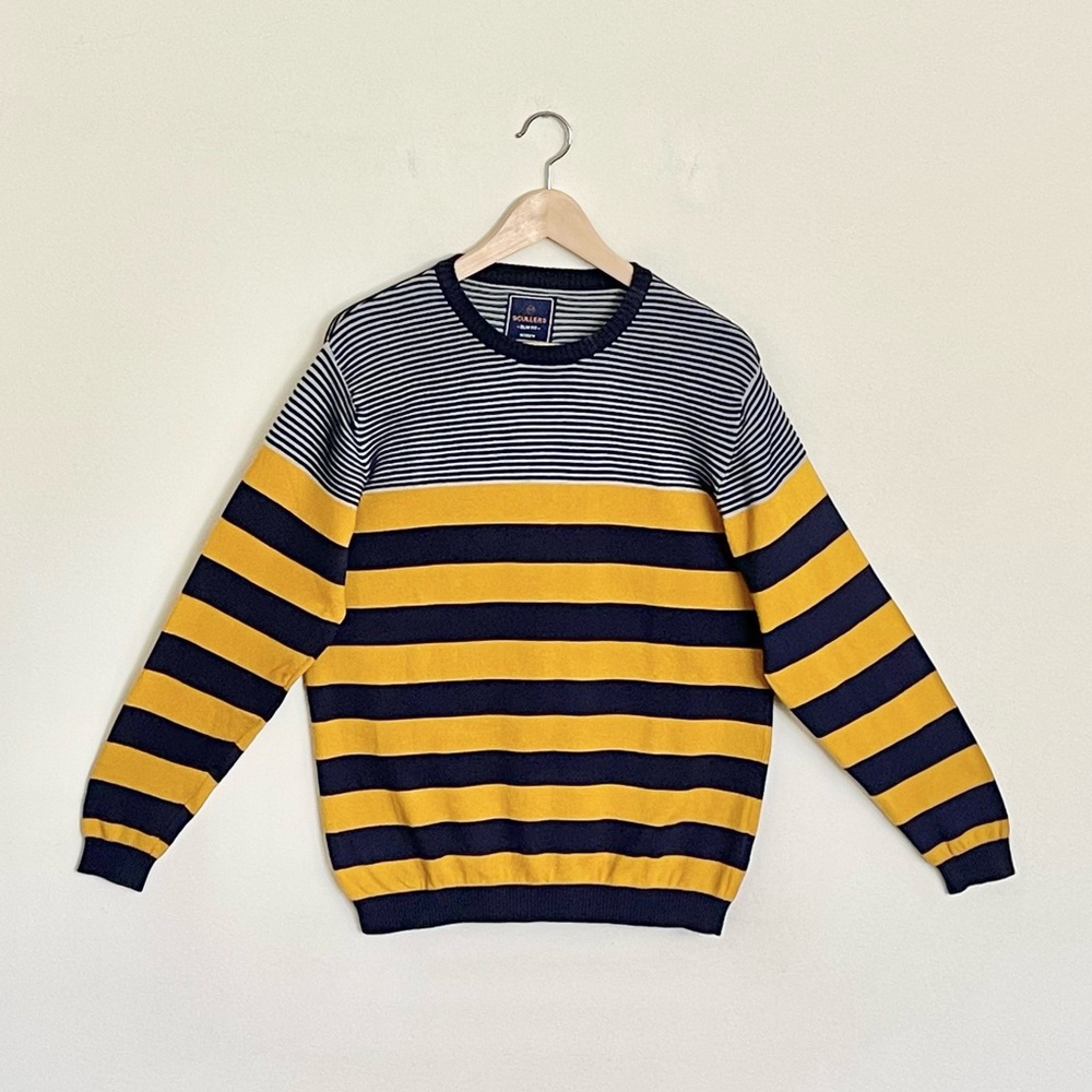 Scullers Striped Yellow Navy Crewneck Sweater Men’s size Medium Slim Fit